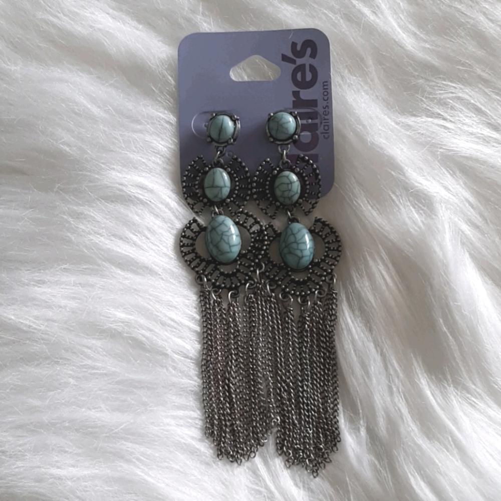 SILVER TURQUOISE DANGLE EARRINGS